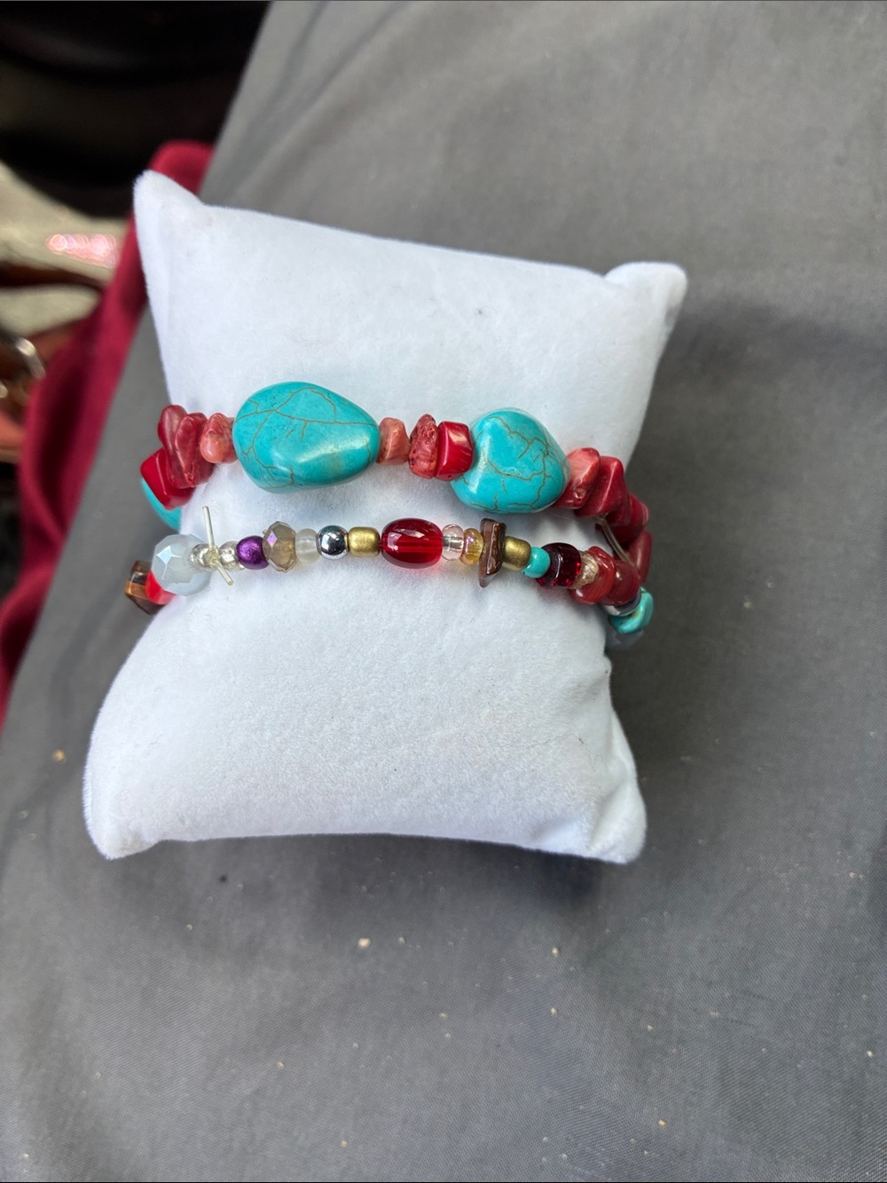 Turquoise & Red Beaded Stackable Bracelet Set - Women Jewelry